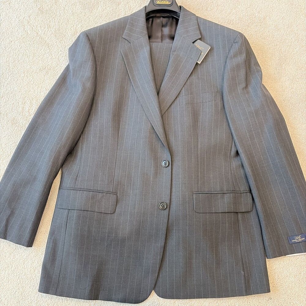 NWT Brooks Brothers 346 Stretch Wool Pin Striped 2 Piece Suit Gray 43R - 36 X 31
